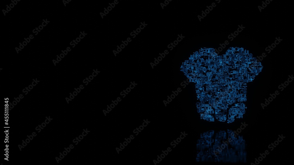 Poster 3d rendering mechanical parts in shape of symbol of babywear isolated on black background with floor