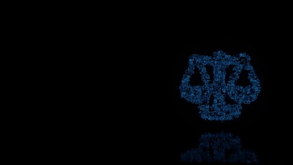 3d rendering mechanical parts in shape of symbol of balance isolated on black background with floor reflection