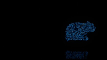 3d rendering mechanical parts in shape of symbol of bear isolated on black background with floor reflection