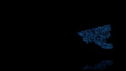 3d rendering mechanical parts in shape of symbol of camera isolated on black background with floor reflection