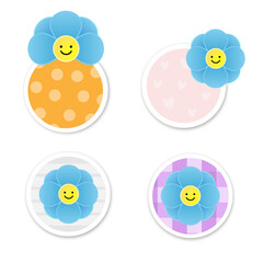 smiling blue flowers in circle banner
