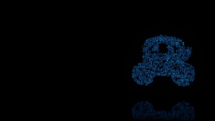 3d rendering mechanical parts in shape of symbol of coach isolated on black background with floor reflection