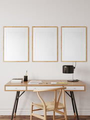 Friendly interior style. living room. Frame mockup. Poster mockup. 3d rendering, 3d illustration