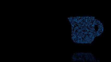 3d rendering mechanical parts in shape of symbol of cup isolated on black background with floor reflection