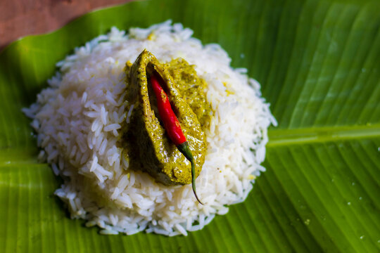 hilsa fish with rice.famous bengali food.