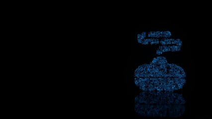 3d rendering mechanical parts in shape of symbol of diffuser isolated on black background with floor reflection