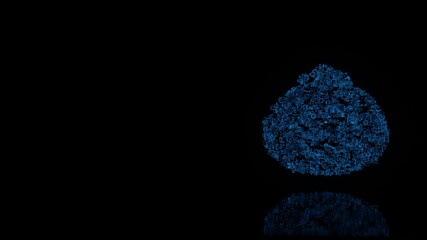 3d rendering mechanical parts in shape of symbol of dumpling isolated on black background with floor reflection