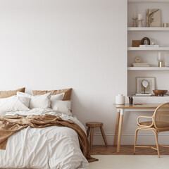 Friendly interior style. Bedroom room. Wall mockup. Wall art. 3d rendering, 3d illustration - 455113067