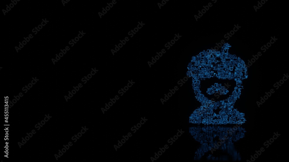 Aufkleber 3d rendering mechanical parts in shape of symbol of french man isolated on black background with flo