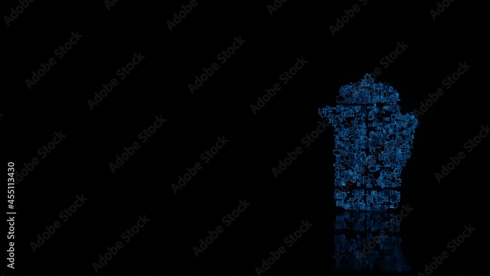 Aufkleber 3d rendering mechanical parts in shape of symbol of french press isolated on black background with f