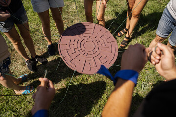 Teambuilding game for group of people for getting team spirit and increase friendship for...
