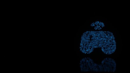 3d rendering mechanical parts in shape of symbol of gamepad isolated on black background with floor reflection