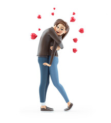 3d cartoon couple in love hugging