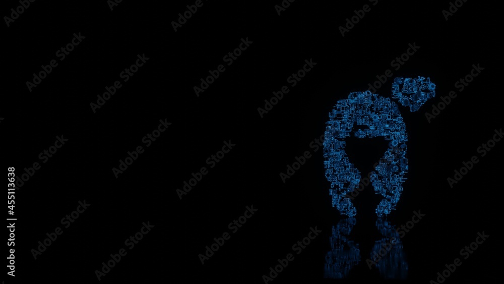 Poster 3d rendering mechanical parts in shape of symbol of girl in love isolated on black background with f