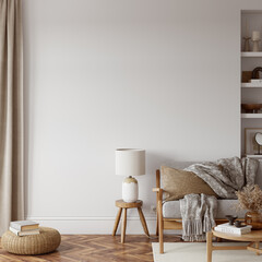 Friendly interior style. living room. Wall mockup. Wall art. 3d rendering, 3d illustration - 455113601