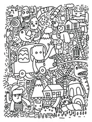 Fototapeta premium People portrait doodle carton line drawing blak and white vector illustration.