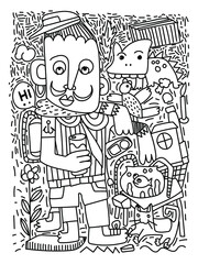 People portrait doodle line drawing vector illustration.