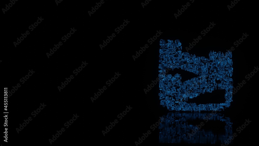 Poster 3d rendering mechanical parts in shape of symbol of great wall of china isolated on black background