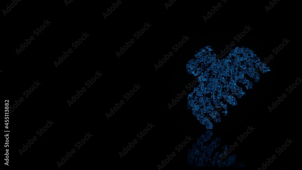 Poster 3d rendering mechanical parts in shape of symbol of hair clip isolated on black background with floo