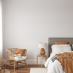 Friendly interior style. Bedroom room. Wall mockup. Wall art. 3d rendering, 3d illustration - 455113821