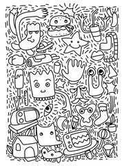 People portrait doodle line drawing vector illustration.