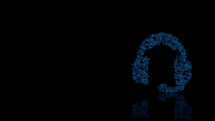 3d rendering mechanical parts in shape of symbol of headset isolated on black background with floor reflection