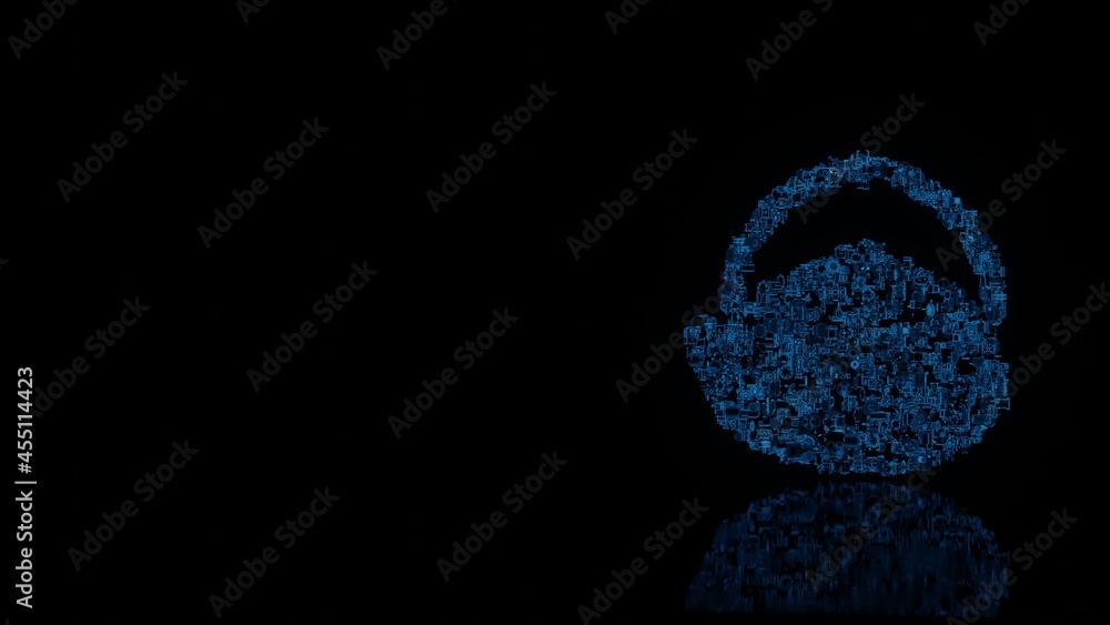 Poster 3d rendering mechanical parts in shape of symbol of chinese tea isolated on black background with fl