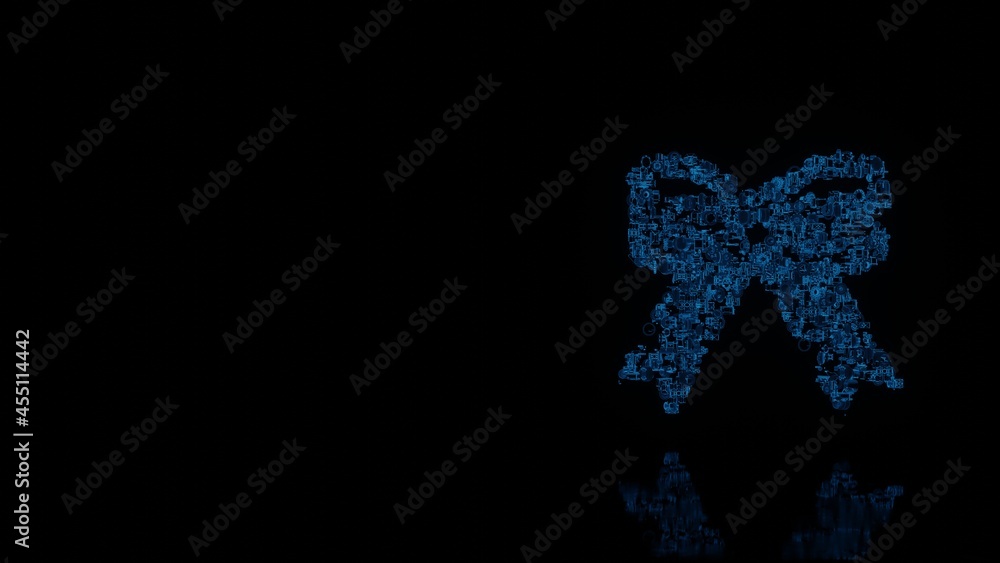 Poster 3d rendering mechanical parts in shape of symbol of christmas bow isolated on black background with 