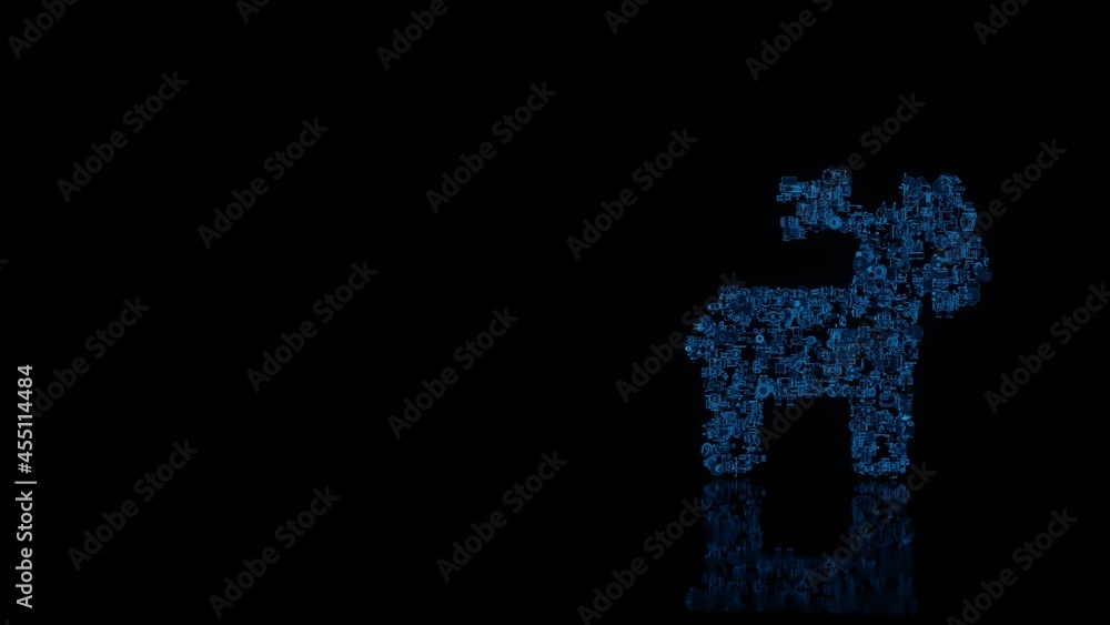 Aufkleber 3d rendering mechanical parts in shape of symbol of christmas reindeer isolated on black background 