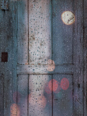 old wooden door on a wet rainy night