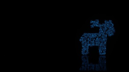 3d rendering mechanical parts in shape of symbol of Christmas reindeer isolated on black background with floor reflection