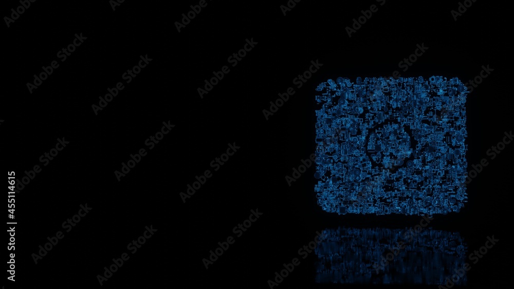 Poster 3d rendering mechanical parts in shape of symbol of japan isolated on black background with floor re