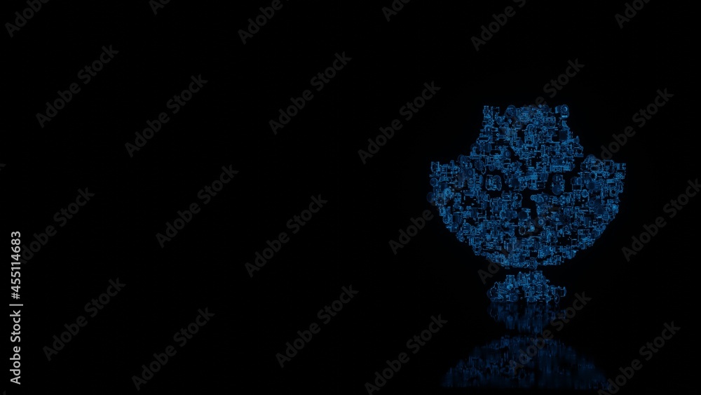 Poster 3d rendering mechanical parts in shape of symbol of jewelry stand isolated on black background with 
