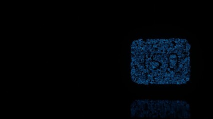 3d rendering mechanical parts in shape of symbol of iso camera isolated on black background with floor reflection