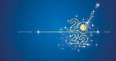 New Year's Eve 2022 countdown line design firework champagne gold white blue background vector