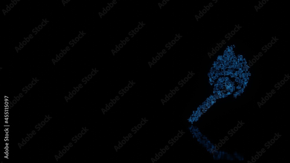 Poster 3d rendering mechanical parts in shape of symbol of matches isolated on black background with floor 