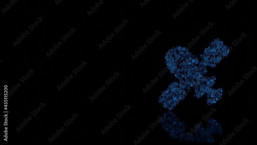 Poster 3d rendering mechanical parts in shape of symbol of modern satellite isolated on black background wi