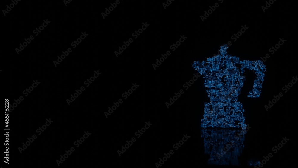 Aufkleber 3d rendering mechanical parts in shape of symbol of moka coffee maker isolated on black background w