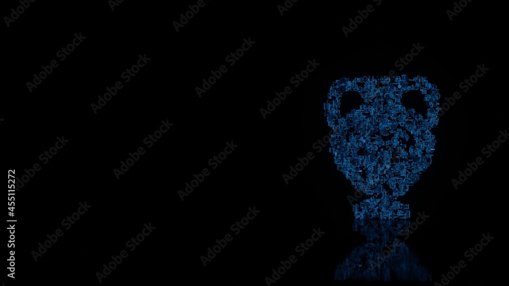 Poster 3d rendering mechanical parts in shape of symbol of museum jar isolated on black background with flo