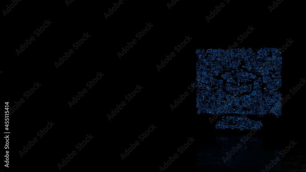 Poster 3d rendering mechanical parts in shape of symbol of online education isolated on black background wi