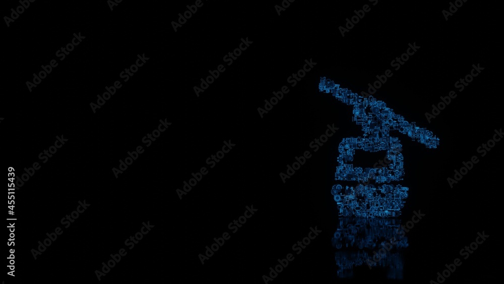 Aufkleber 3d rendering mechanical parts in shape of symbol of overhead cable car isolated on black background 