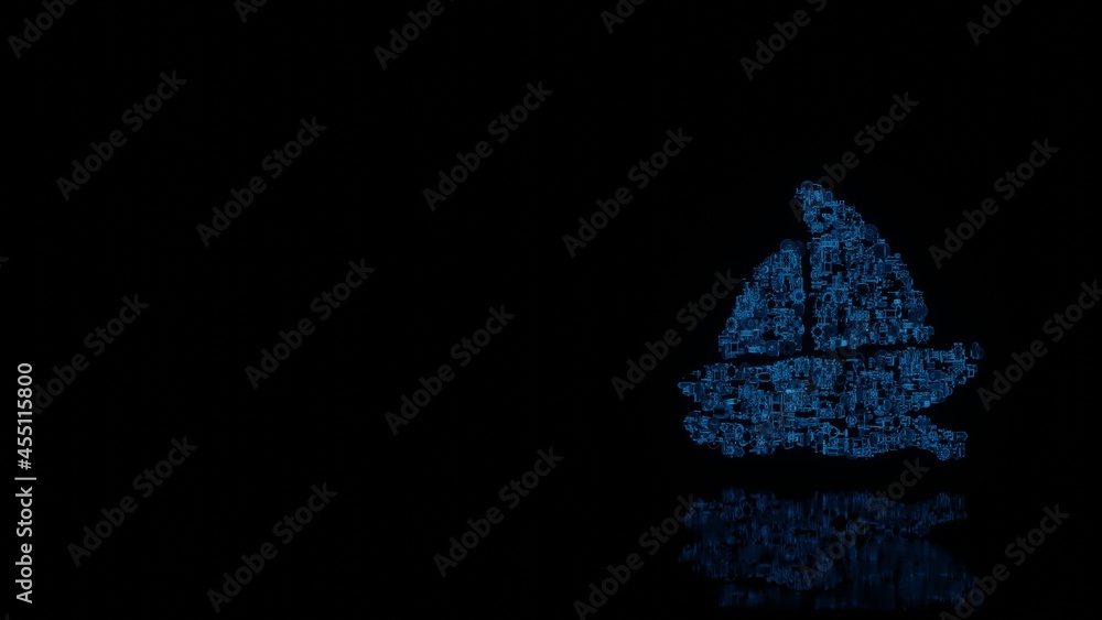 Aufkleber 3d rendering mechanical parts in shape of symbol of sailboat isolated on black background with floor