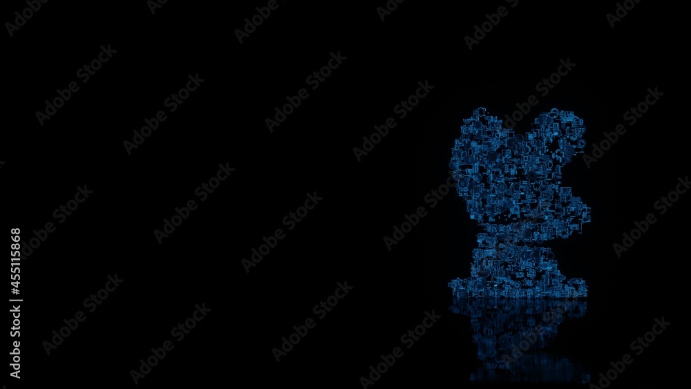 Poster 3d rendering mechanical parts in shape of symbol of satellite dish isolated on black background with