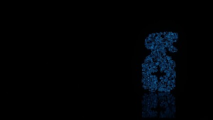 3d rendering mechanical parts in shape of symbol of sanitizer spray isolated on black background with floor reflection