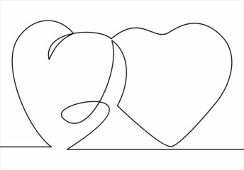 Continuous line drawing of love sign with two hearts.vector minimalist illustration of love concept