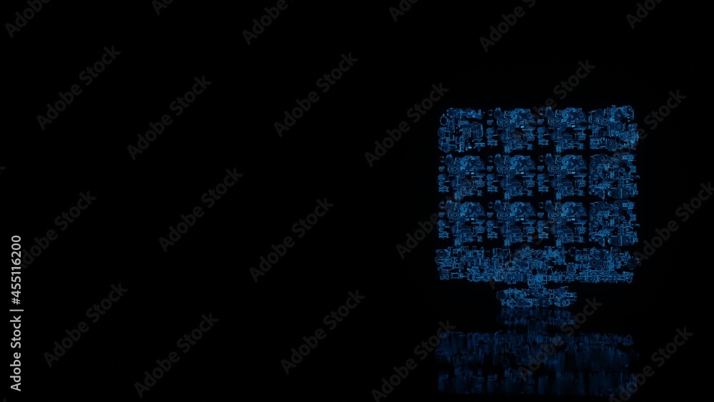 Poster 3d rendering mechanical parts in shape of symbol of solar energy isolated on black background with f