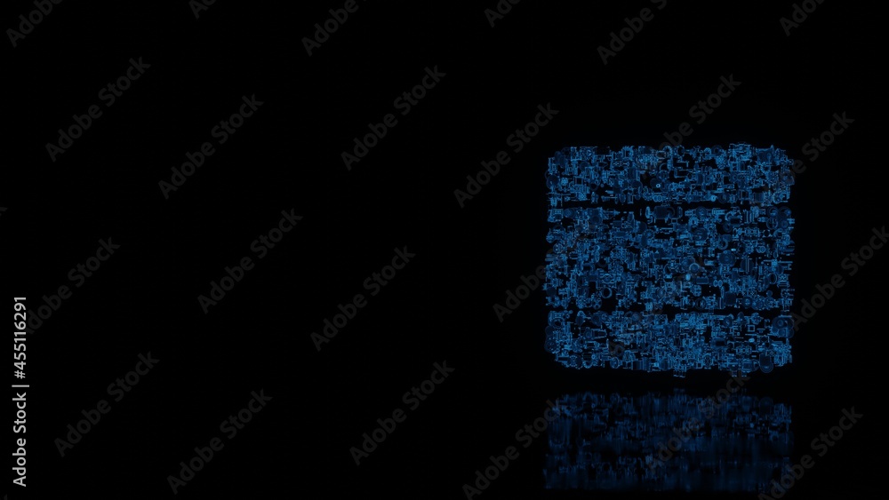 Poster 3d rendering mechanical parts in shape of symbol of spain isolated on black background with floor re