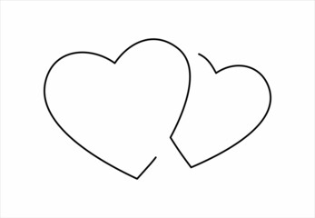 Continuous line drawing of love sign with two hearts.vector minimalist illustration of love concept