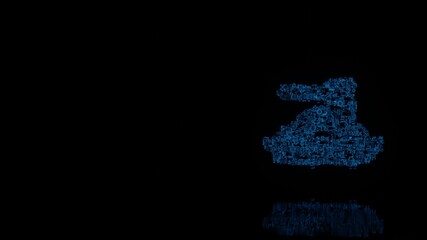 3d rendering mechanical parts in shape of symbol of spaghetti isolated on black background with floor reflection