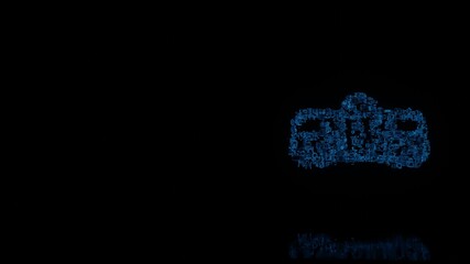 3d rendering mechanical parts in shape of symbol of tram way isolated on black background with floor reflection